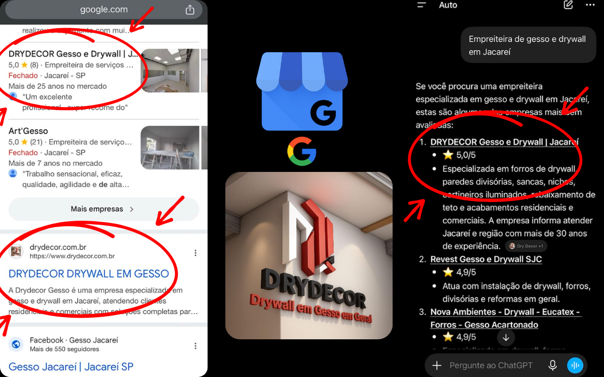 Prova real: Drydecor Gesso e Drywall recomendado na busca do Google e por IA